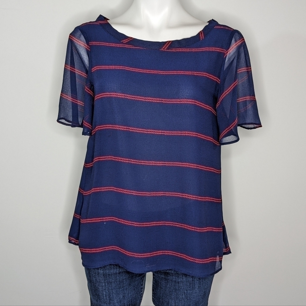 ✨3/$15 Tommy Hilfiger red blue striped tie blouse S